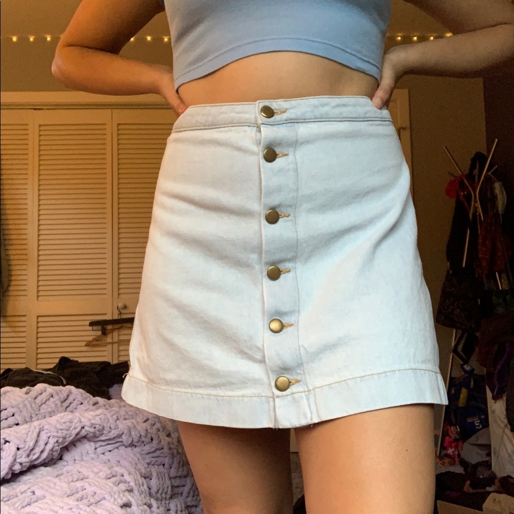 button up denim skirt
